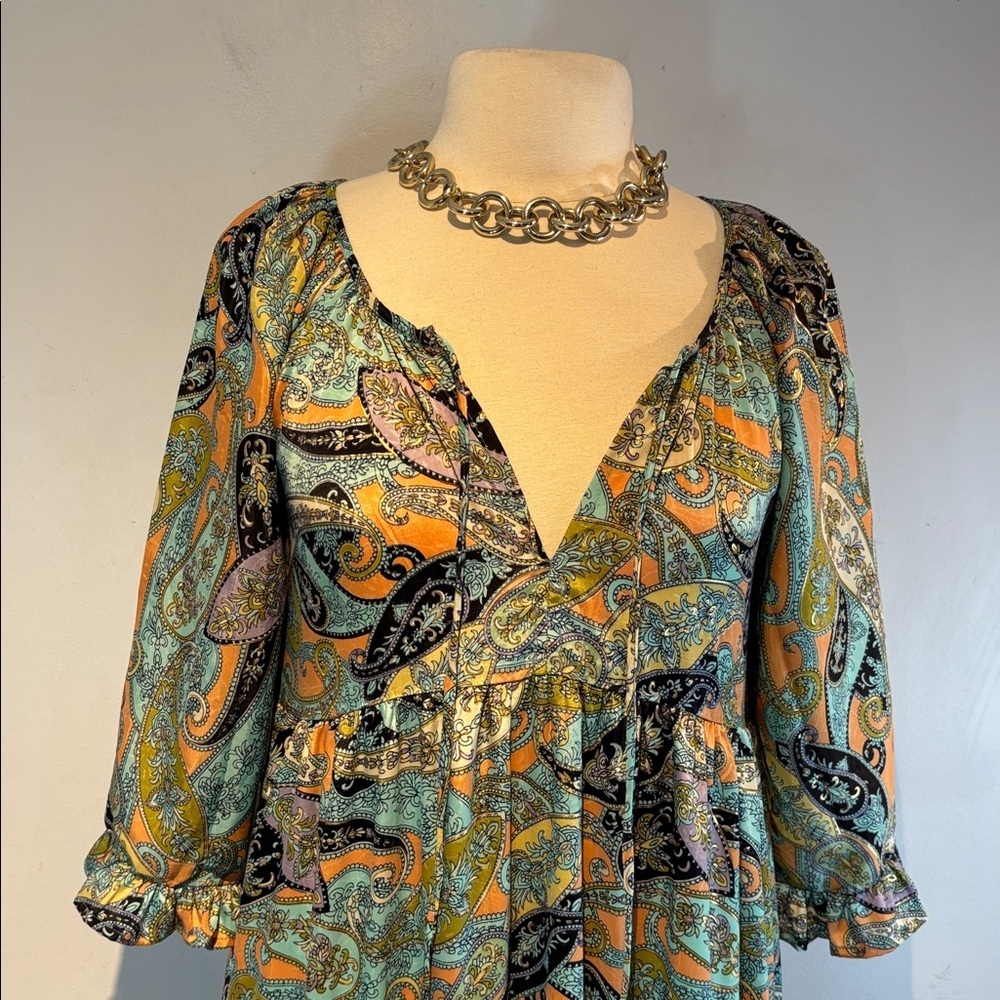 Lemonwood paisley print silk blend tiered maxi dress size S/M - Picture 5 of 15